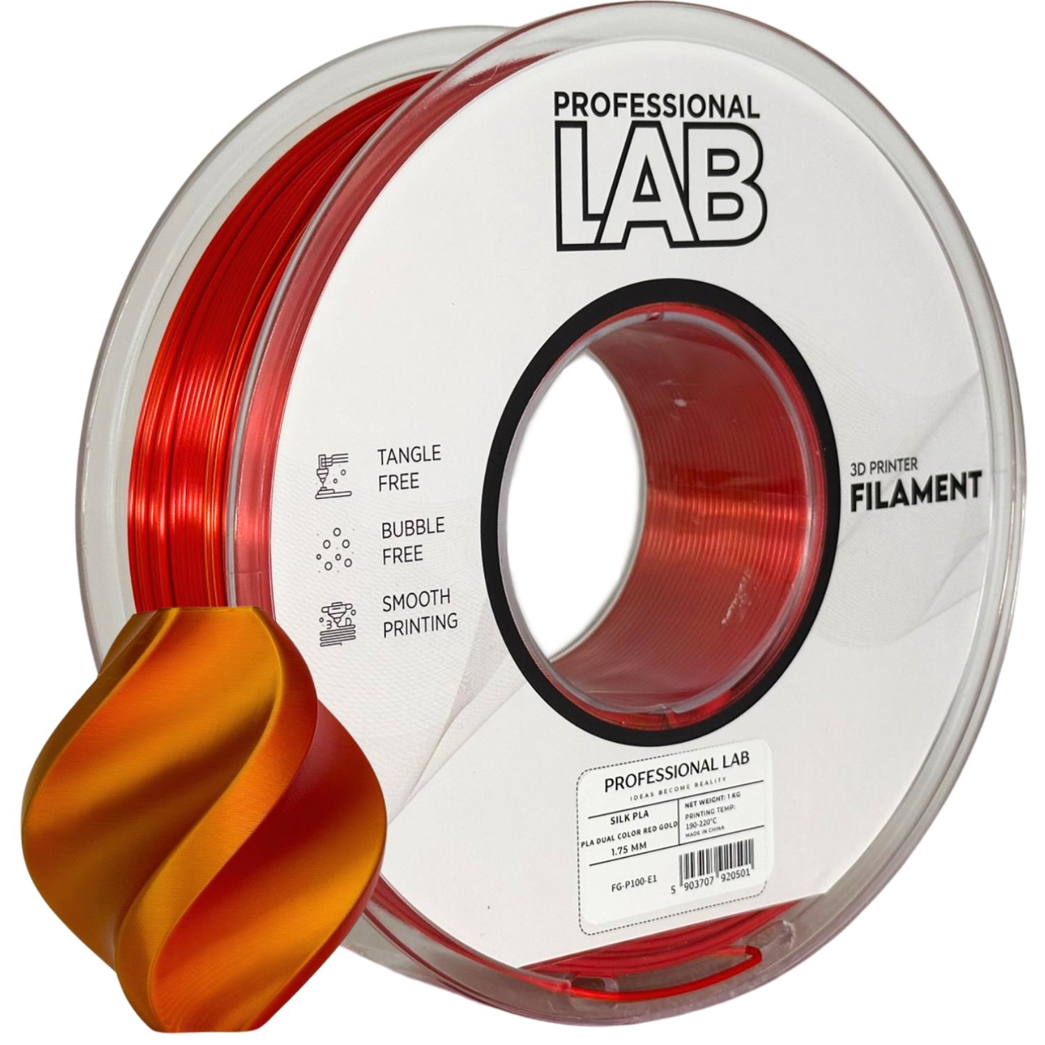 PLA Silk Dual Color Red Gold C/Bobine 1Kg Prof.Lab