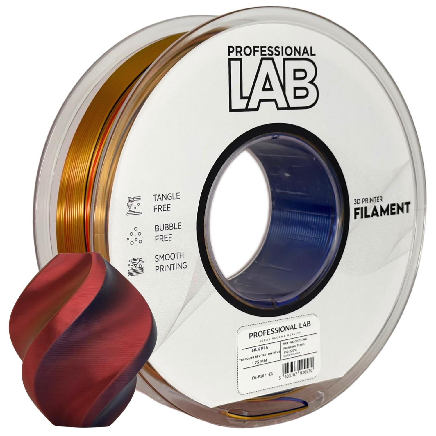 PLA Silk Tri Color Red Yellow Blue C/Bobine 1Kg Prof.Lab